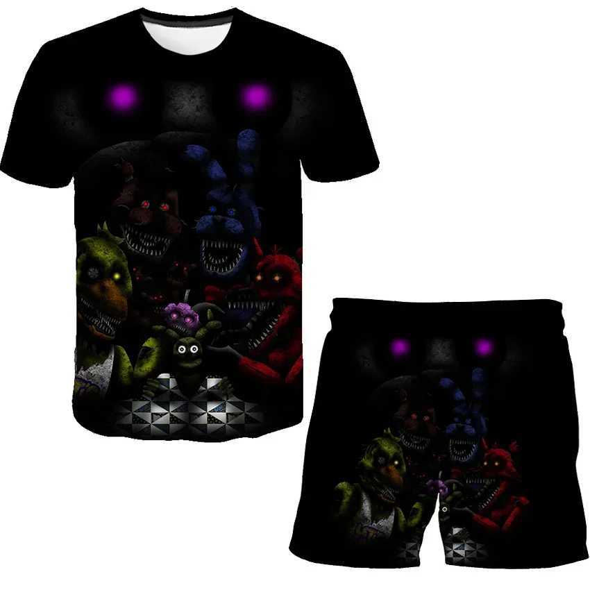 Clothing Sets Boys Girls Five Night at Freddy Cartoon Clothes Sets Summer Terroist Game T Shirts Short Pants 2 Piece Suits Fnaf Casual Outfits H241214