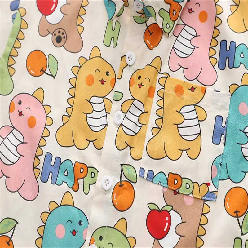 Clothing Sets Children Clothes Spring Cartoon Baby Boy Short Sleeve Full Printe Dinosaur Shirts Pants 2Pcs/set Kid Fashion Toddler Tracksuits H241214