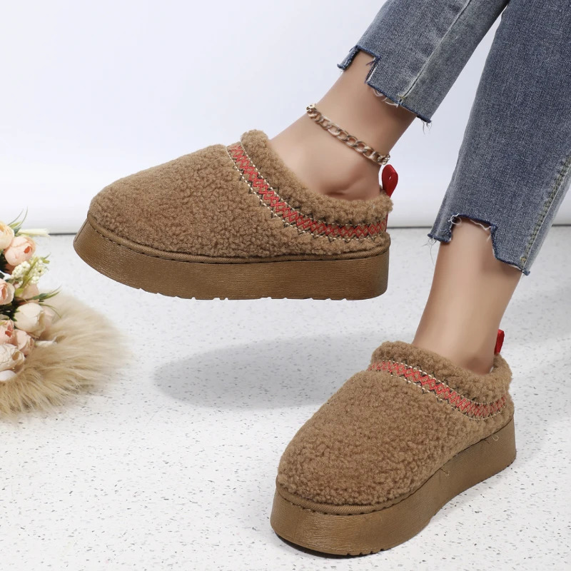Winter Warm Flat Fur Slippers Women Fluffy Furry Home Slides Woman Comfort Non Slip Indoor Floor Cotton Shoes Snow Boots 241214