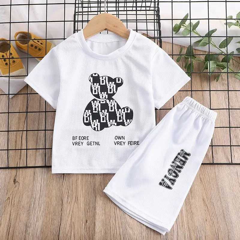 Clothing Sets Summer Baby Girls Clothes Set Breathable Cartoon Bear Printed T-Shirts And Shorts 2PCS Suit Children Boy Top Bottom Tracksuits H241214