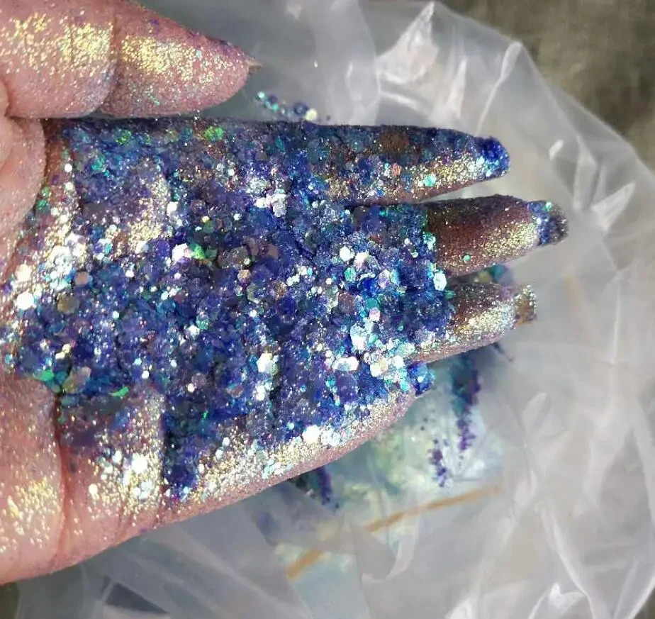 50g Christmas holographic iris nail glitter mixed size hexagonal ultrathin bodyeyeface 241213