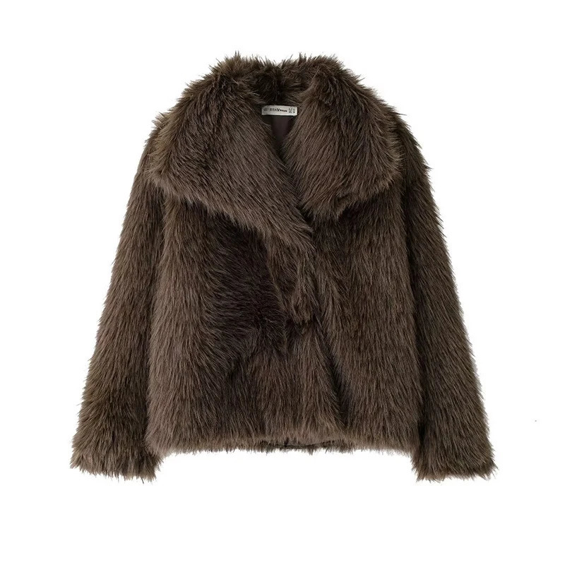 Willshela Women Fashion Solid Faux Fur Single Button Coats Vintage Lapel Neck Long Sleeves Female Chic Lady Outfits 241211