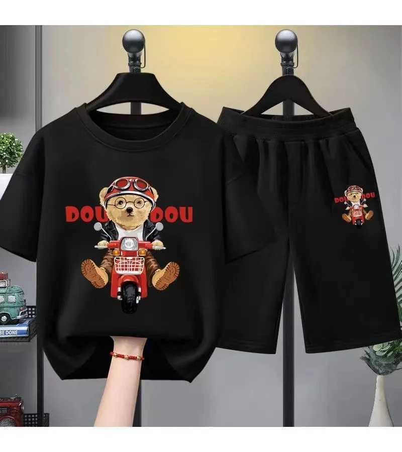 Clothing Sets Summer Baby Boy Clothes Set Printed Bear Short Sleeve T-shirts and Shorts 2 Pieces Suit Casual Kid Children Top Bottom Outfits H241214