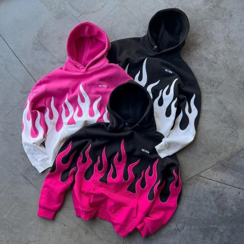 Colorful Harajuku Fashion Y2K Street Clothing Hip Hop Punk Flame Printed Hoodie Mens Retro Casual Oversized Sportswear Womens 241211