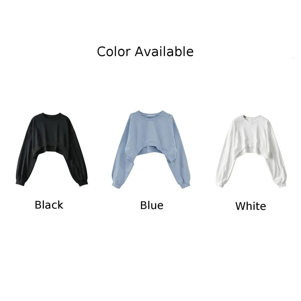 Sweatshirt Cropped Crop Top Pullover Tops Causal Hoodies Korean Long Sleeve Loose Round Neck Womens Daily Fashion 241214