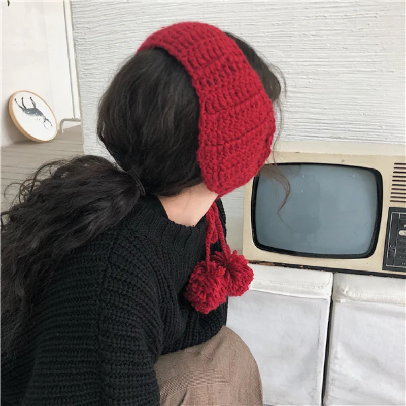 Ins Cute Tidal Knit Ear Bag Soft sisters with Earmuffs Autumn and Winter Earmuffs Warm and Velvet Earmuffs Women Retro 241211