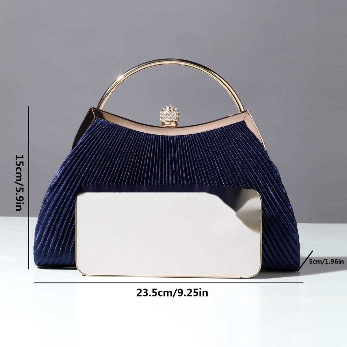 Clutch Bag Solid Color Pleated Hand-held Ring Fashionable Lock Closure Dinner Bag Substitute Chain Crossbody Bag Inlaid Diamond Bag 240920