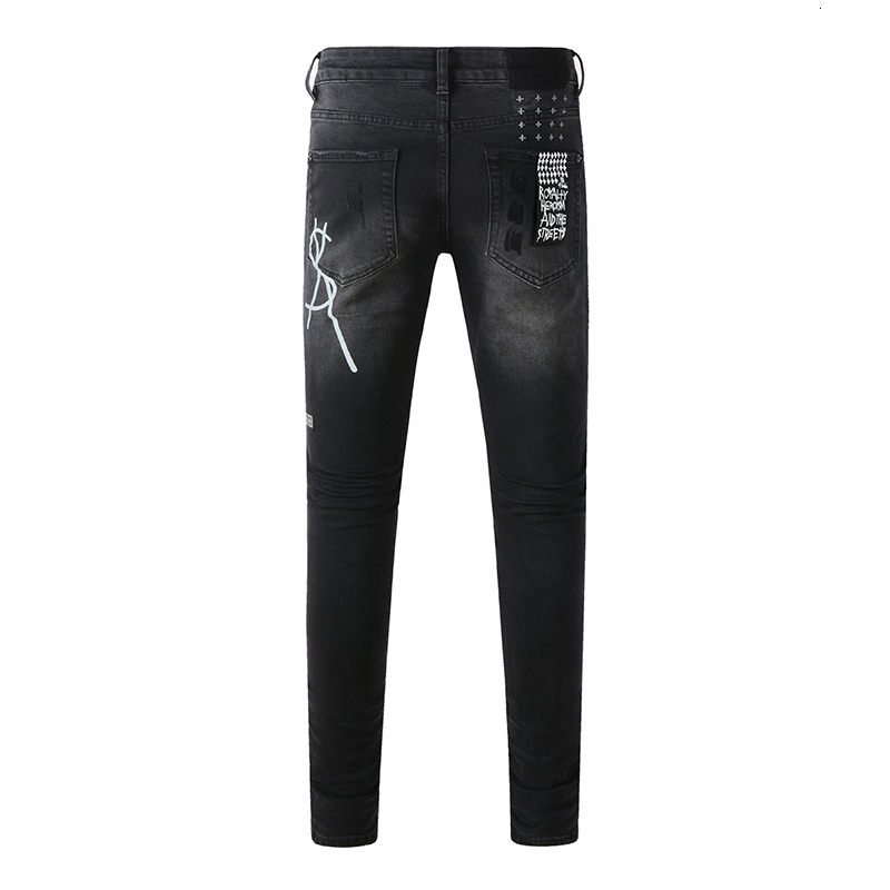 New Arrivals Black Men's Distressed American Fashion Style High Streetwear Skinny Ripped Holes Jeans