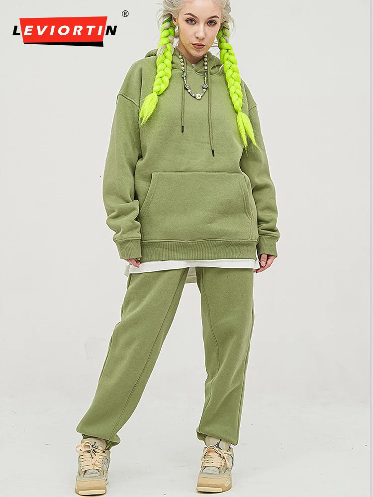 Autumn Winter Two Piece Set Men and Women Casual Fleece Warm Solid Oversized Hooded Tracksuit Long Sleeve Sport Hoodie Suit 241211