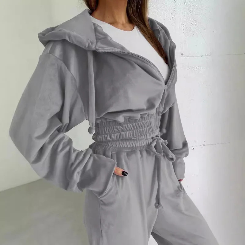 Velour Tracksuit Womens 2 Piece Sweatshirt Weatpants Set Full Zip Hoodie with Pocket Causal Sportswear Autumn 241209