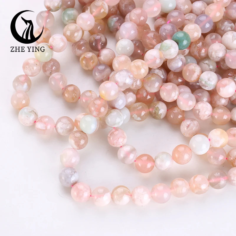 Zheng Yings cherry blossom agate beads round loose gemstone are used for making bracelets and DIY jewelry accessories 241212
