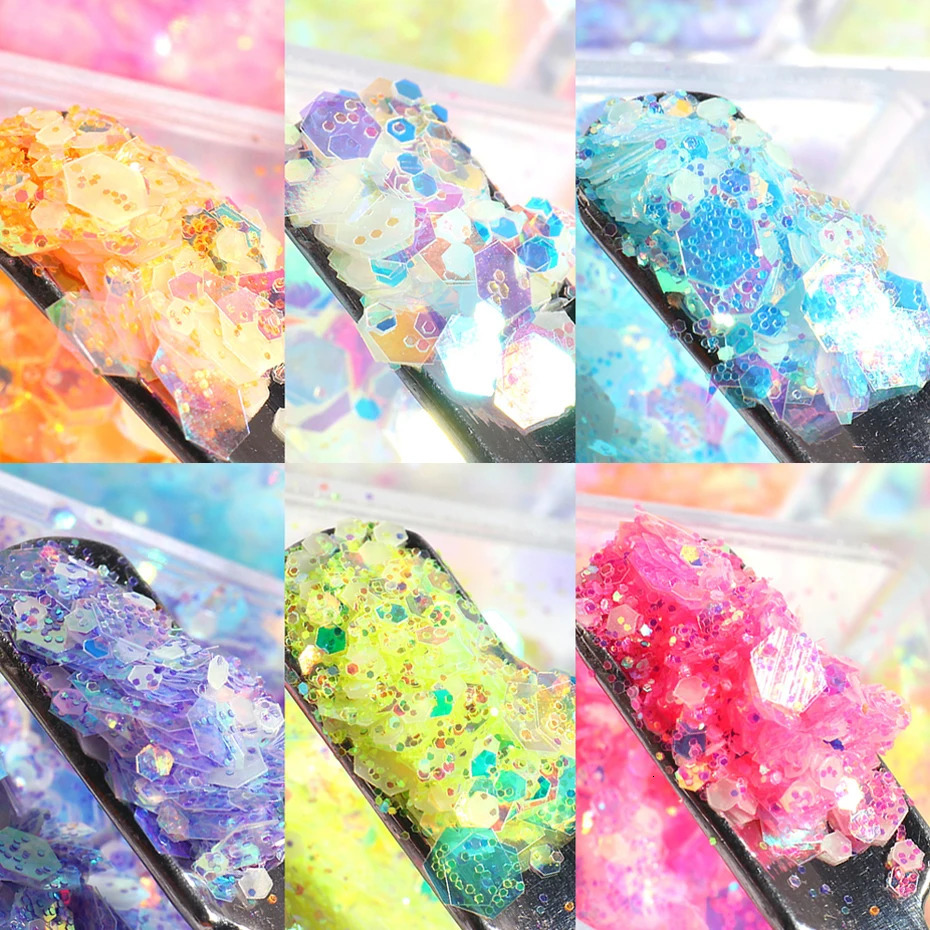 1 box of luminous nail glitter neon hexagonal fluorescent film used for art decoration craft TR190920 emitting light in the dark 241213