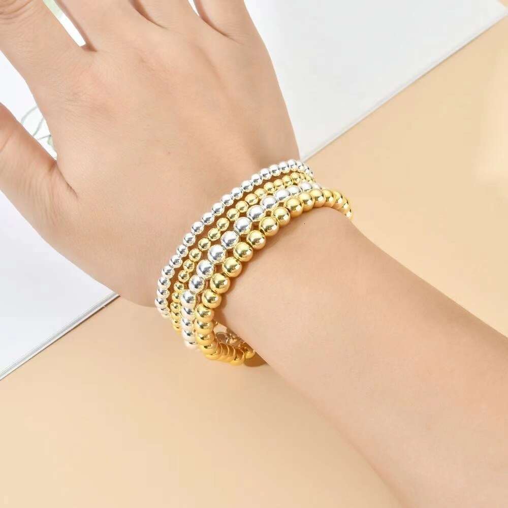 New Gold Plated Hematite Elastic Beaded Bracelet for Women