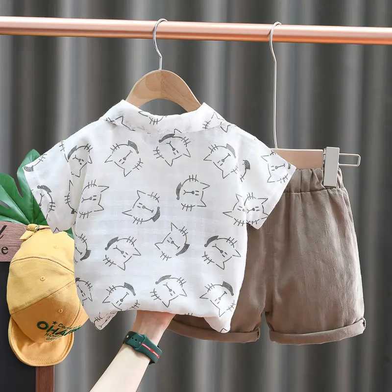 Clothing Sets Baby Boys Causal Clothes Cotton Children Summer Printed Cat Shirt Shorts Pants 2Pcs/set Infant Kids Fashion Toddler Tracksuits H241214