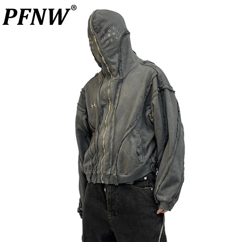 PFNW Worn Out Deconstructes Mens Sportswear Cardigan Mens High Street Niche Masked Hoodie 2024 Spring Trend 28W2570 241209