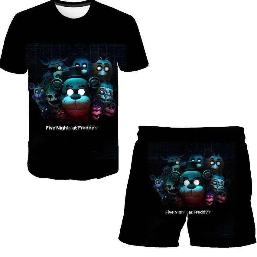 Clothing Sets Boys Girls Five Night at Freddy Cartoon Clothes Sets Summer Terroist Game T Shirts Short Pants 2 Piece Suits Fnaf Casual Outfits H241214