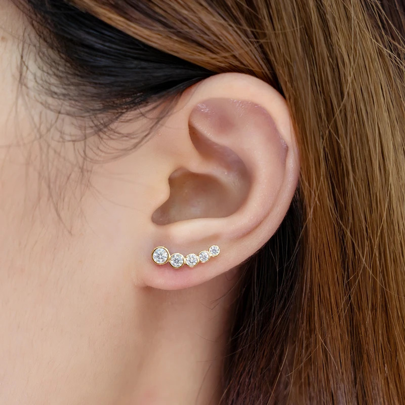 Anziw Earrings Climber with D0.43CT Bezel D Color Piercing Studs 100% 925 Silver for Women Jewelry GRA Certificate 241214
