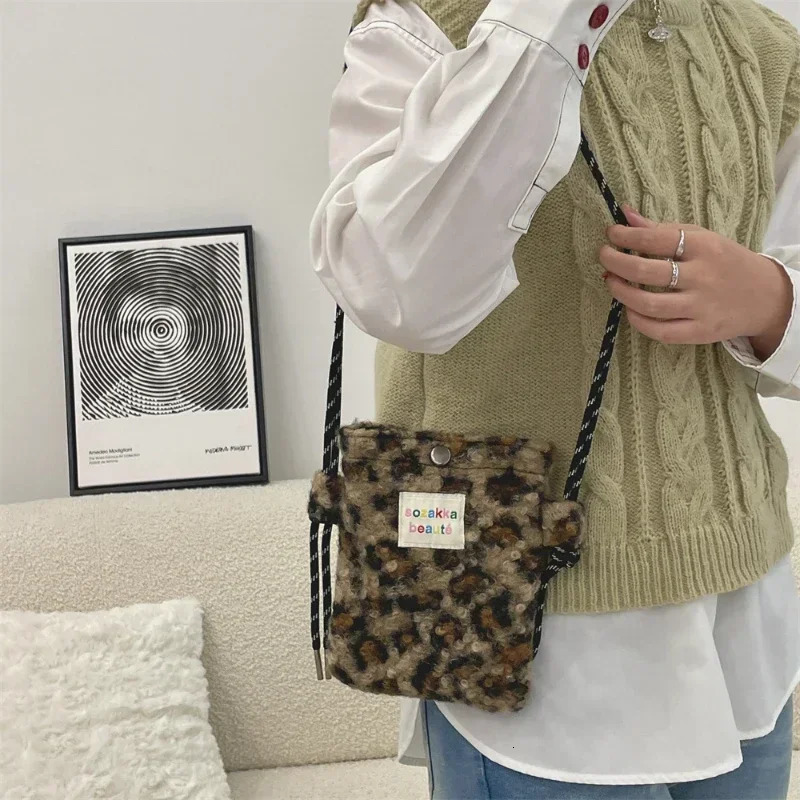 Womens Plush Rainbow Dot Cute Small Bag Pink Shoulder Cross Body Bag Portable Striped Mobile Shopping Bag 241213
