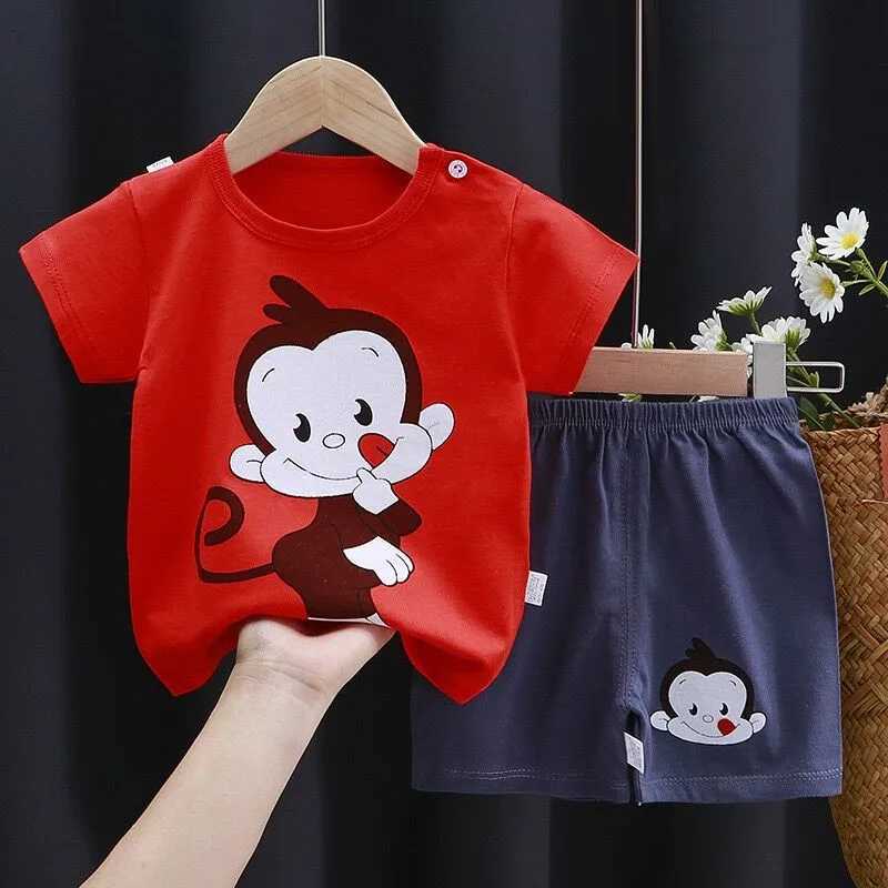 Clothing Sets Casual Fashion Tshirt+Shorts 2 Piece/Set For Boys Child Crewneck Tops Hot Selling Summer Clothes Baby Short Sleeve Tracksuits H241214