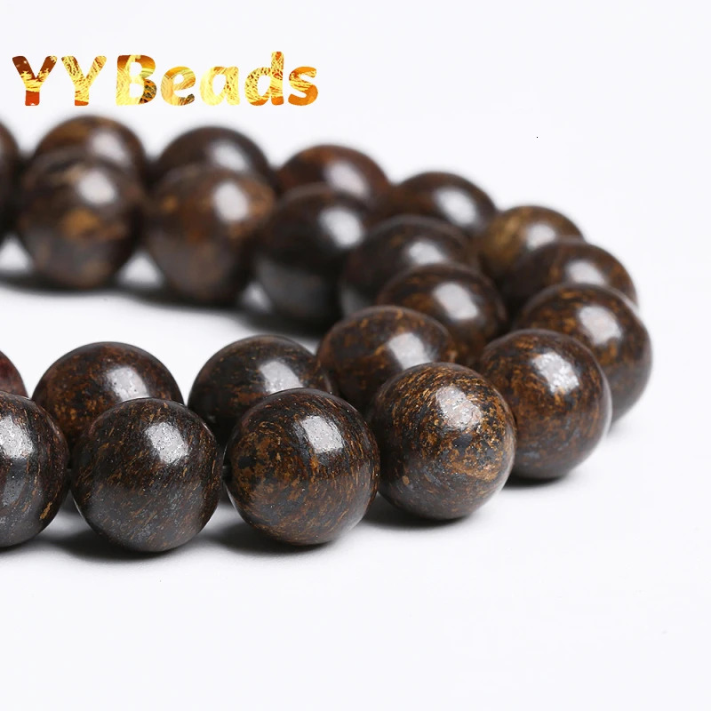 Natural dark brown bronze stone beads round loose charm used for jewelry making DIY bracelets necklaces 4 6 8 10 12mm 241212