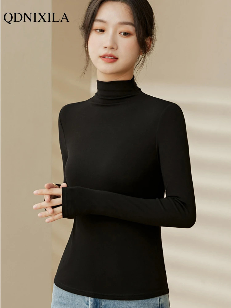 Half neck Modal Bottom Shirt for Womens Autumn and Winter Style Interior Fashion Ultra thin Black Thick Long Sleeve Top 241211