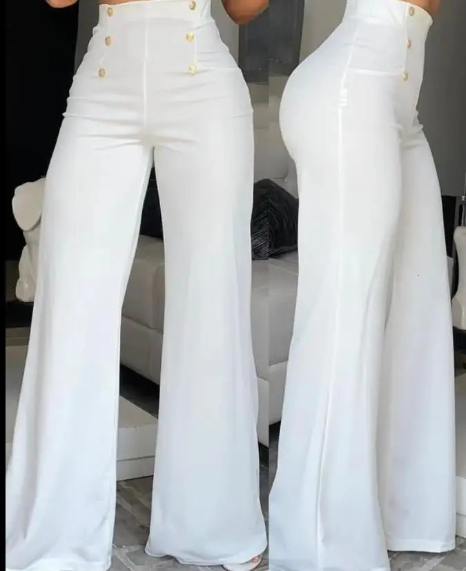Elegant high waisted wide leg boot pants for 2023 summer European and American fashion simple womens Flared Trousers 241212