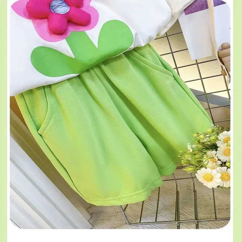 Clothing Sets Baby Girls Clothes Set Kid Three-dimensional Flower T-shirts and Shorts Suit Children Fashion Short Sleeve Top Bottom Outfits H241214