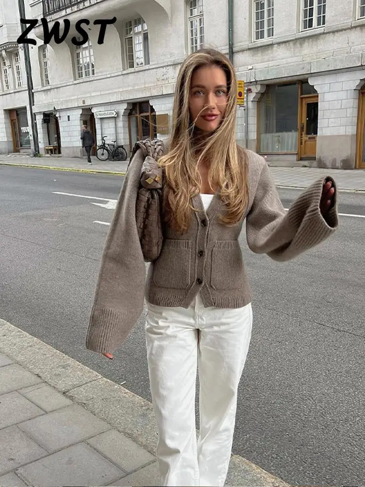 Knit Cardigan Women Autumn Gentle Solid Long Sleeve Single Breasted Female Sweaters Vneek Pocket All Match Lady Knitwear 2024 241214