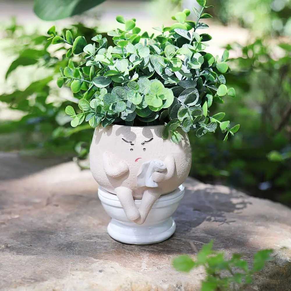 Gift Resin Toilet Succulent Pots Cute Funny Spoof Planter Pot Creative Flower Head PlantersXJ241214