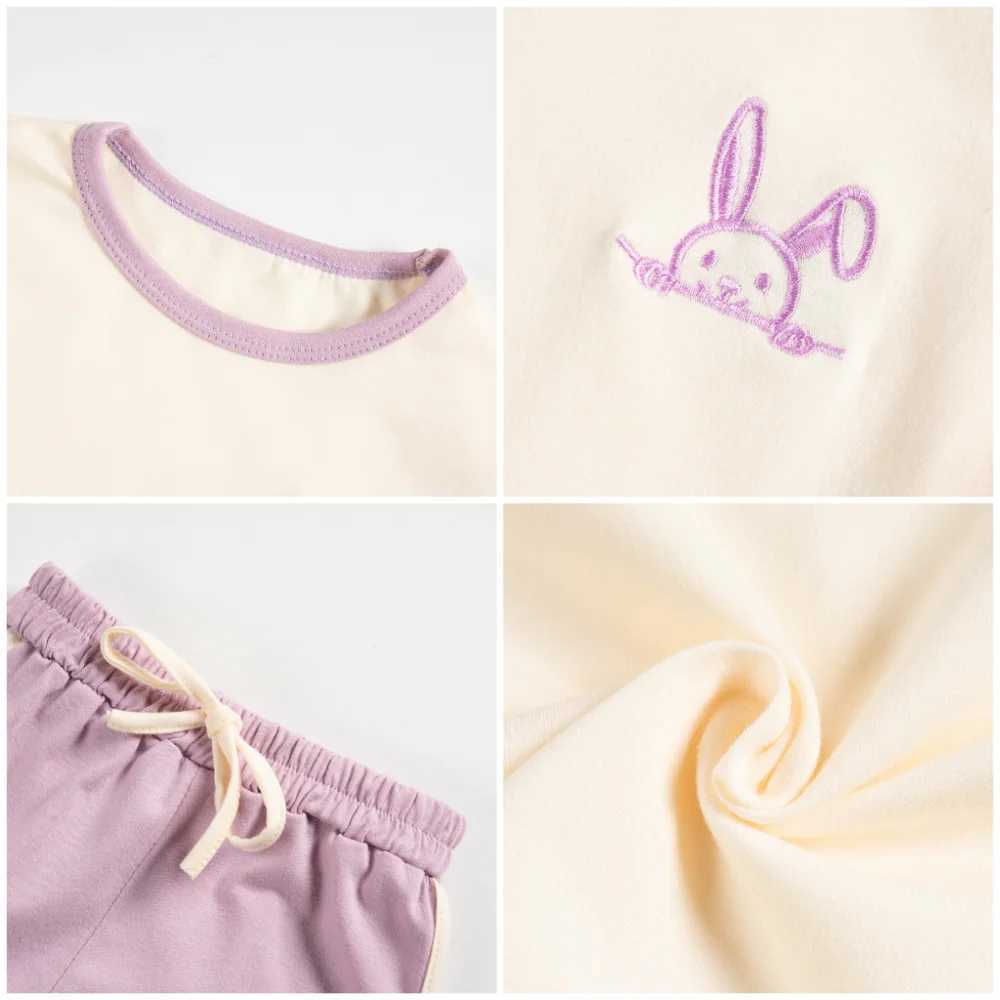 Clothing Sets Summer Kids 2pcs Tracksuits Rabbit Embroidery Baby Boy and Girl Clothing Suits Short Sleeve T-shirt and Shorts Children Outfits H241214