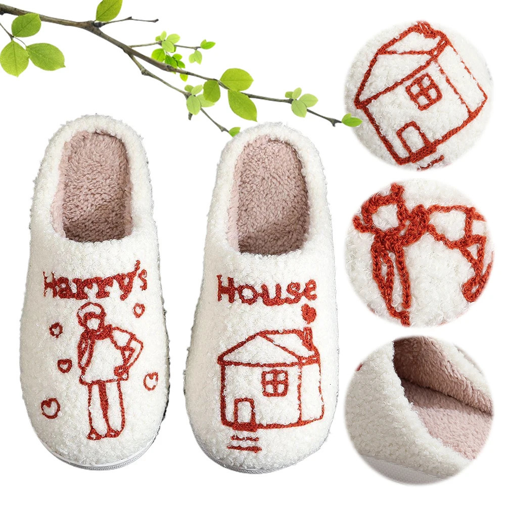 Harrys House Slippers Plush Couple Comfortable Fuzzy Indoor Soft Fluffy Closed Toe Slides for Autumn Winter 241214