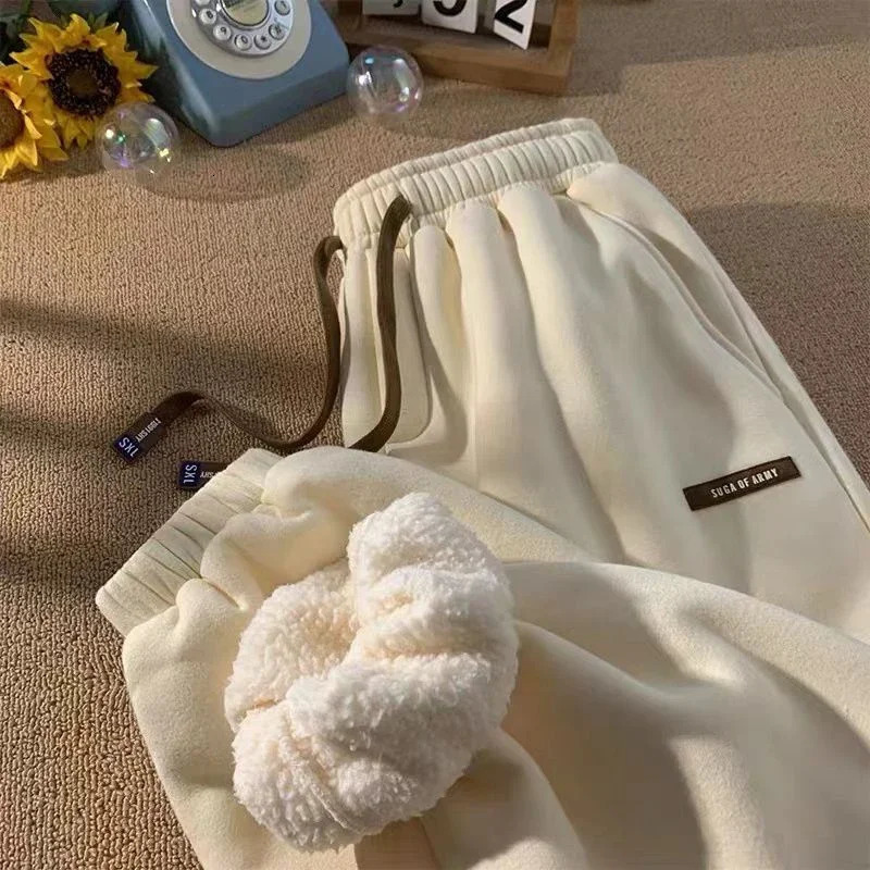 Wool sports pants womens winter warm casual harem pants Korean fashion fully matched loose thick warm Trouser womens autumn item 241211