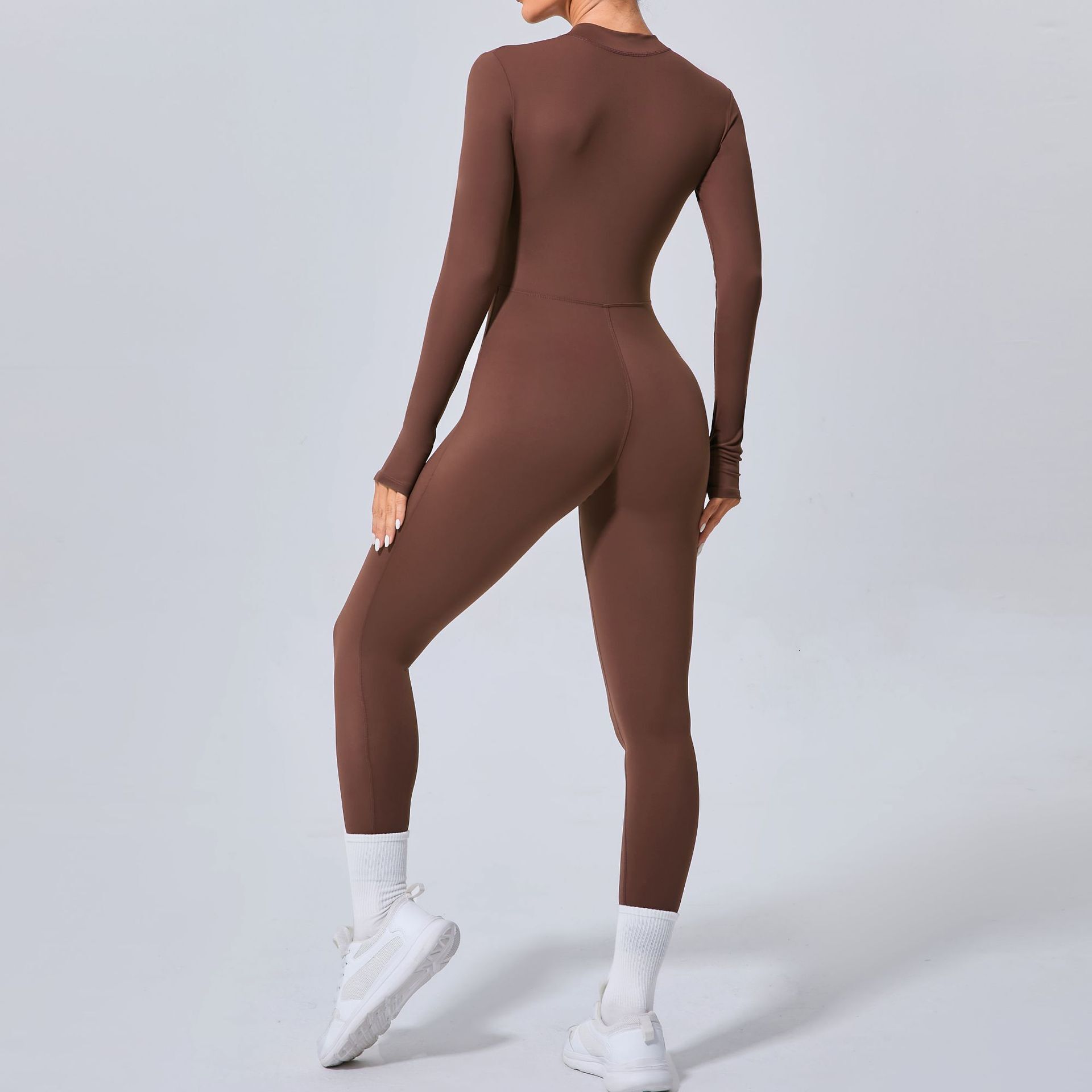 Half Zipper Workout Yoga Jumpsuit Sports Overalls Women Long Sleeve Slimming Thumb Gym Clothing Running Fiess Suits Tracksuit