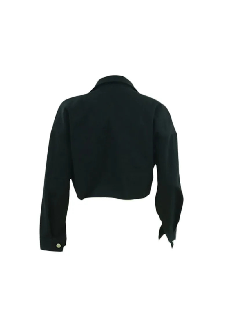 Womens denim short jacket solid color long sleeved lapel womens spring autumn button down 241211