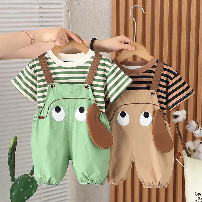 Clothing Sets Summer Kids Boys Clothing Toddler Casual Infant Clothes T Shirt Cartoon Bib Short Pants 2Pcs/Ses Kids Children Costume Suit H241214