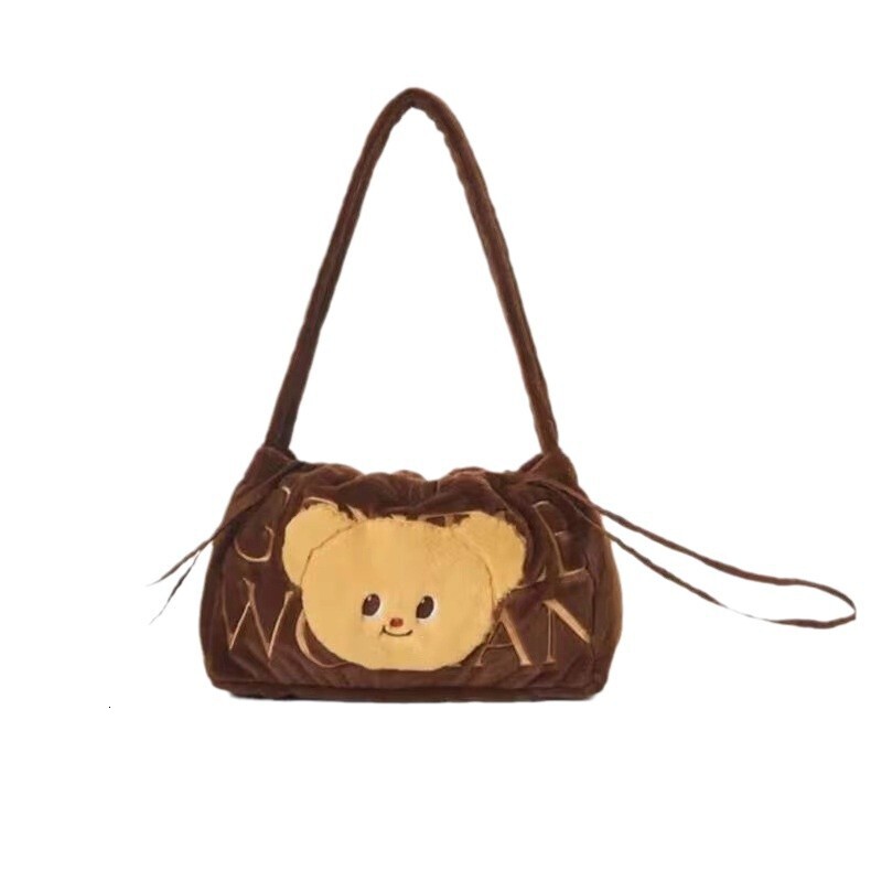 Brand Butter Teddy Bear Designer Plush Dumpling Bun Pulling Rope Suede Shoulder Bun Handbag