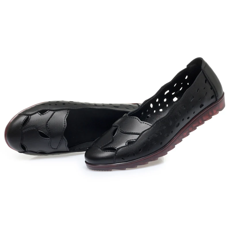 AIYUQI Women Shoes Hollow Spring Genuine Leather Hole Women's Shoes Casual Flat Large Size Mom Shoes Women