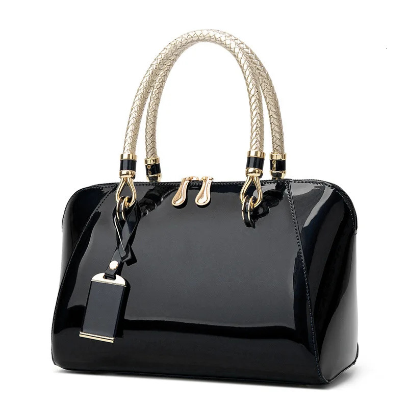 2024 Fashion Blue Red Black Beige Pink Bags for Women Sac De Luxe Femme er Handbag Shiny Leather Boston Bag 241212