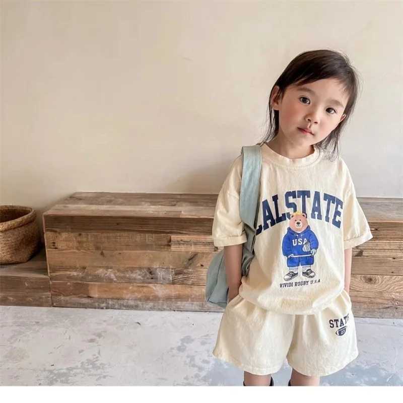Clothing Sets Summer Baby Clothes Set Children Boy Girl Cartoon Bear T-shirts and Shorts 2pcs Suit Kid Casual Top Bottom Outfits Tracksuits H241214