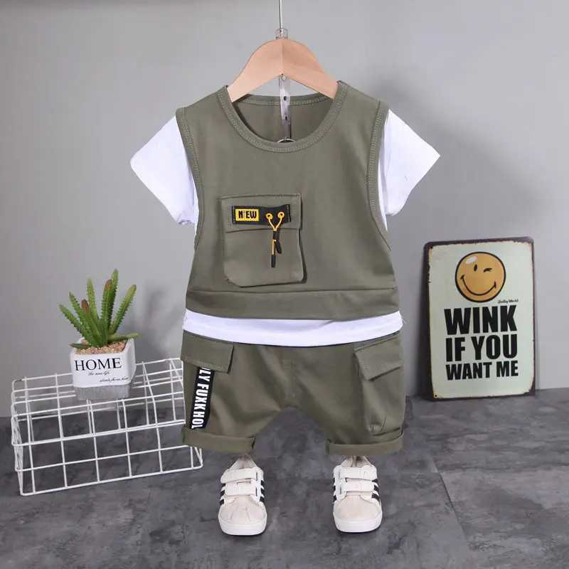 Clothing Sets New Children Cotton Clothes Summer Baby Boys Patchwork T Shirts Shorts Pants 2Pcs/sets Infant Kids Toddler Tracksuits 0-5 Years H241214