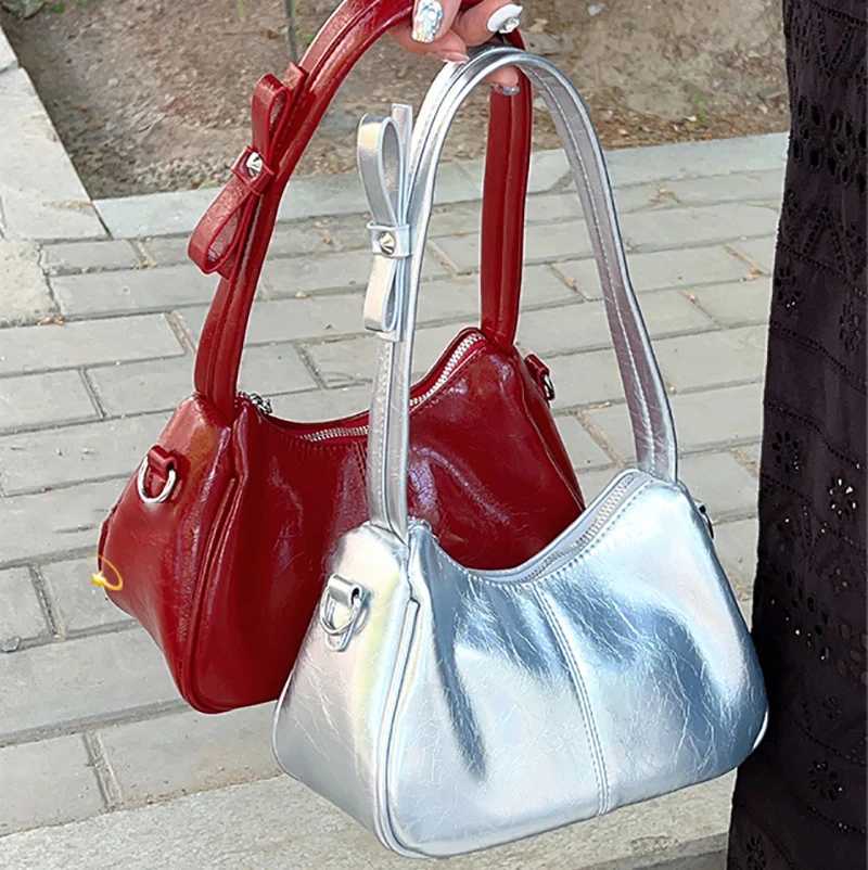 Wine Red PU Underarm Bag For Wen New Chic Bow Design Temperament Cmute e Shoder Handbag Fi Trend Party Small Bags Z241215