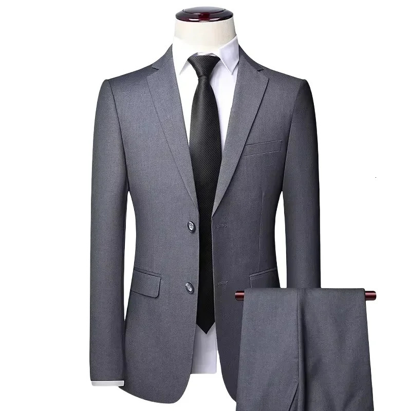 S-8XL Blazer Pants Mens Fashion Business Casual Outdoor Gentleman Trend Single Breasted Wedding Slim-fit British Style Suit 241214