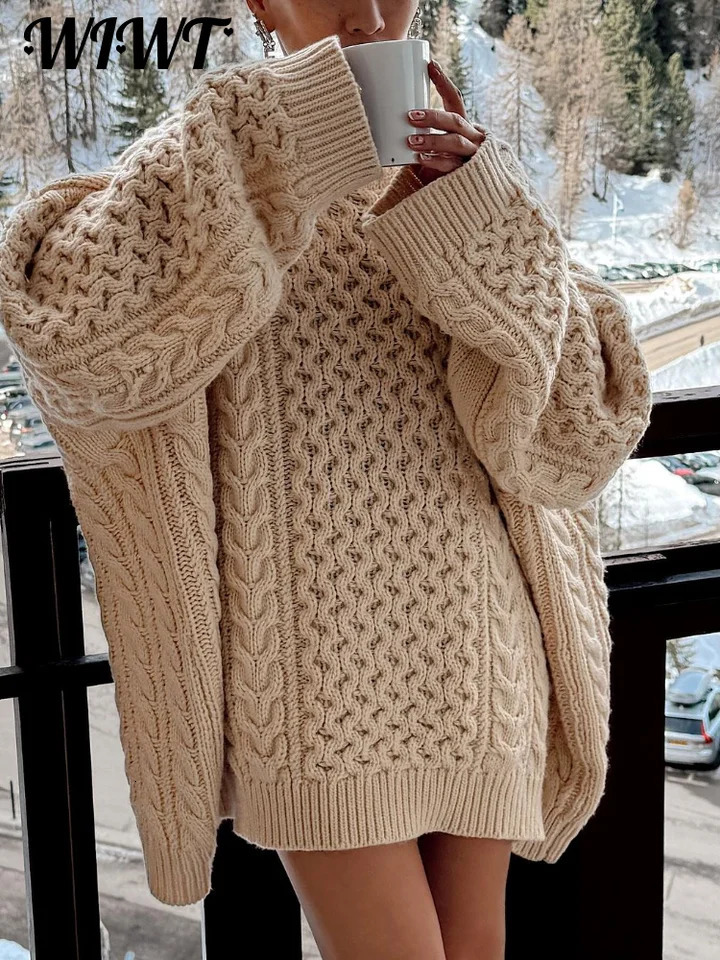 Oversized Knitted Twisted Pulled Womens Loose Lazy ONeck Long Sleeve Solid Sweater 2024 Autumn Leisure Street 241211
