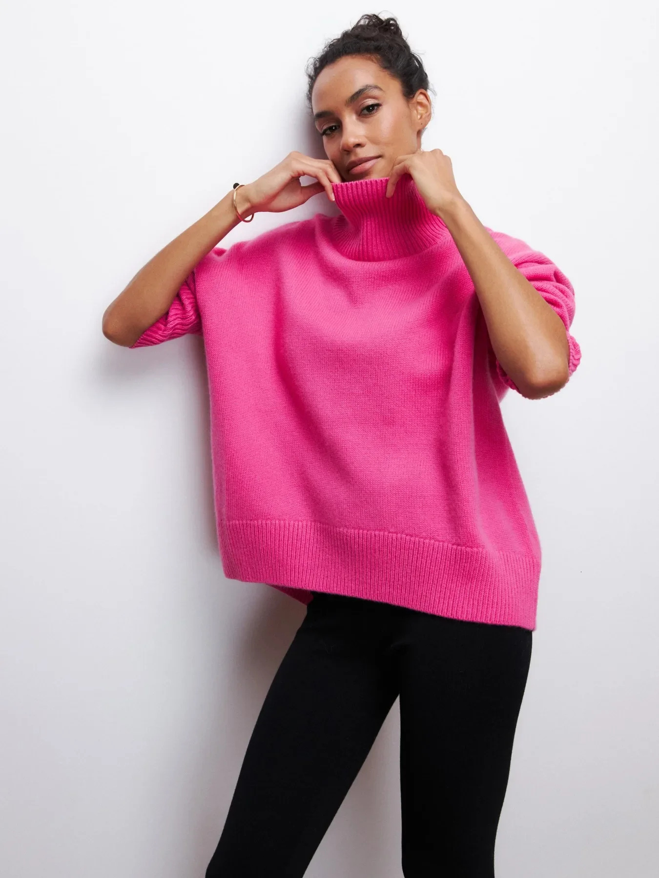 2024 Autumn Womens Turtle Neck Sweater Large Elegant Thick Pulled Black Knitted Winter Parachute Long Sleeve 241211