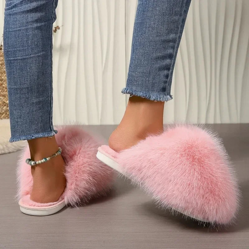 Innovative Indoor Slippers for Women Antislip Round Head Keep Warm One Kick Shoes Suede Light Home Slipper 241214