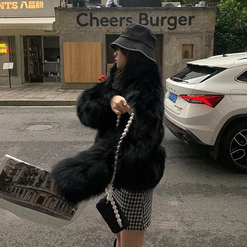 Biyaby Winter Fashion Faux Raccoon Fur Coats Woman High Quali Korean Half Collar Long Sleeve Fluffy Crop Top Women 241211