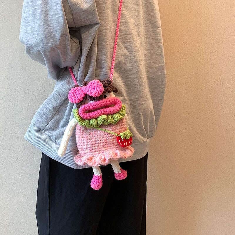 Super Hot DIY Handmade Knitted Small Women's Fashionable Cute Single Shoulder Cross Carrying Mobile Phone Bag Finished Product Wholesale 2024 Ver
