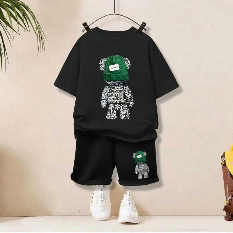 Clothing Sets Summer Baby Girls Boy Clothes Set Children Cartoon Bear Printed T-Shirts And Shorts 2 pieces Suit Kid Fashion Top Bottom Outfits H241214