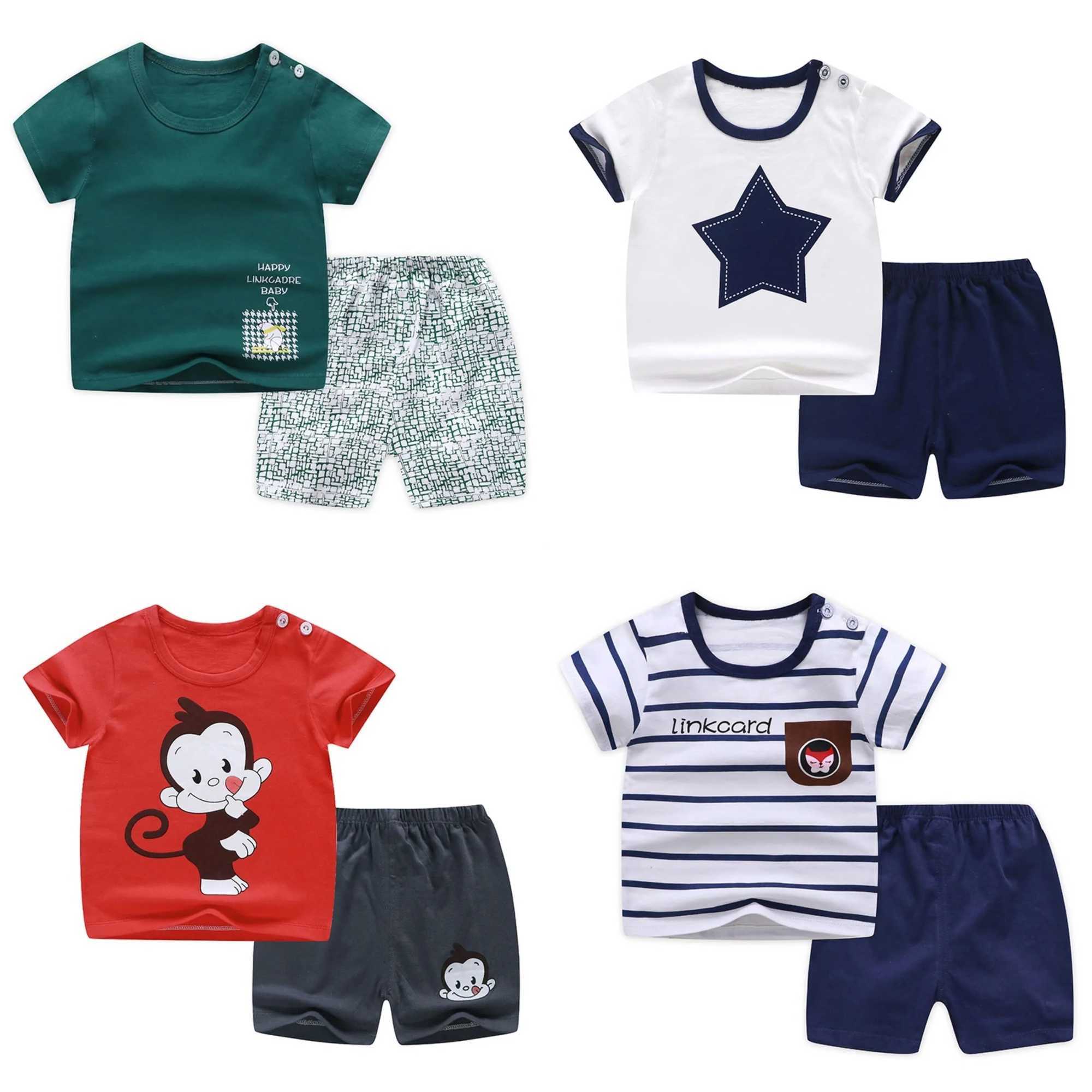 Clothing Sets Casual Short Sleeve Tees +Shorts Children Cute Summer Clothing New Crewneck Tshirt 2 Piece/Set Boys Baby Fashion Tracksuits H241214