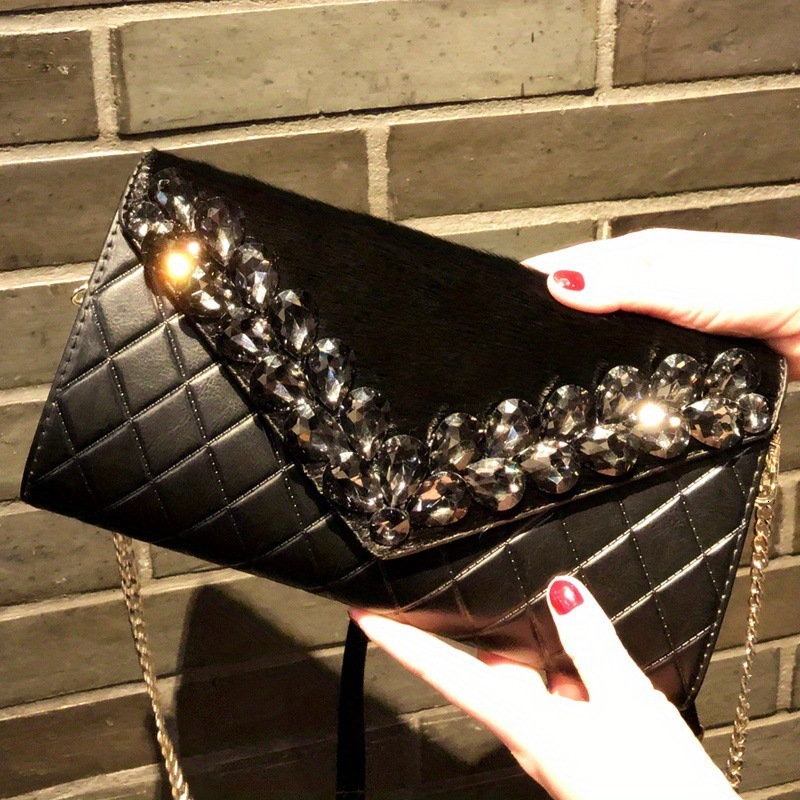 Ladies' Diamond Studded Sewn Handbag With Japanese And Korean Trendy Splicing For Socialite's Dinner Party